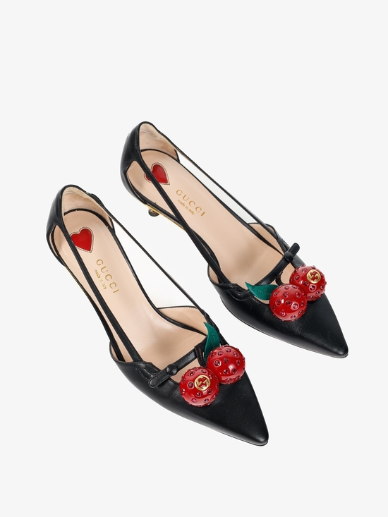 Gucci Shoes - Gucci Black Leather Cherry Pumps